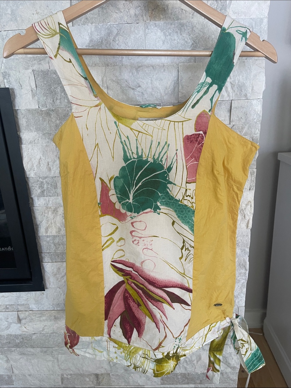 Skunkfunk Yellow Floral Panel Tank Top with Green and Pink Accents